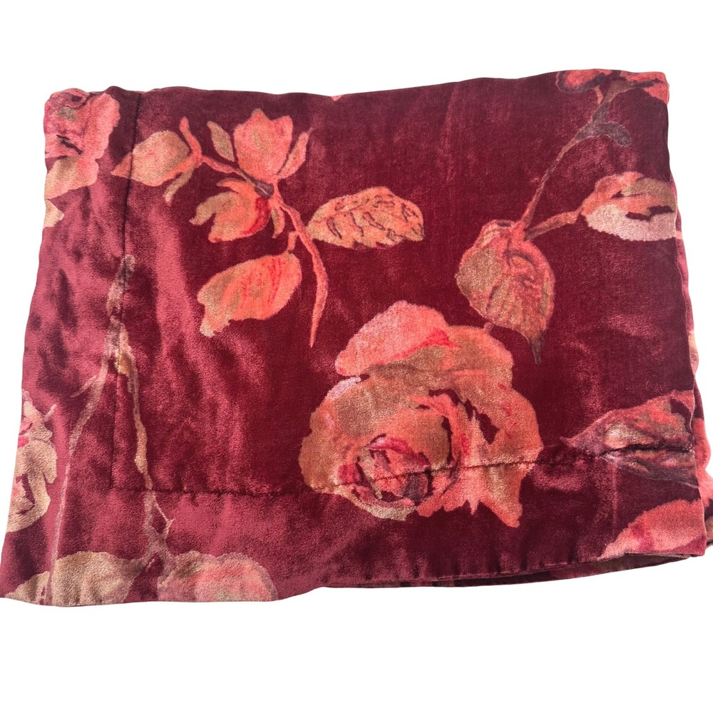 Pottery Barn Burgundy Red Floral Velvet Pillow Standard Sham Rose Print Button